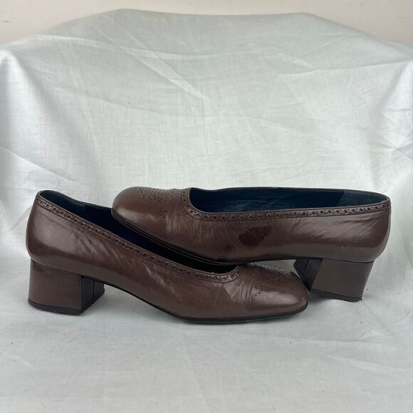 Vintage Jil Sander Brown leather block heel pumps Size  8 EUR 38 - Picture 1 of 7